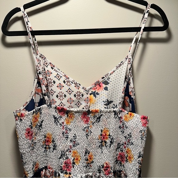 Mlle Gabrielle Asymmetrical Patchwork Print Dress Floral VNeck Spaguetti Strap L - Picture 6 of 15